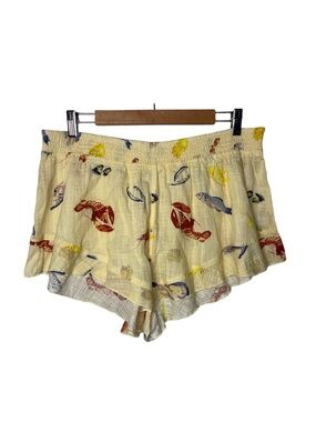 Out From Under Lilly Shirred Ruffle Micro Shorts Women's Large Yellow Gauze